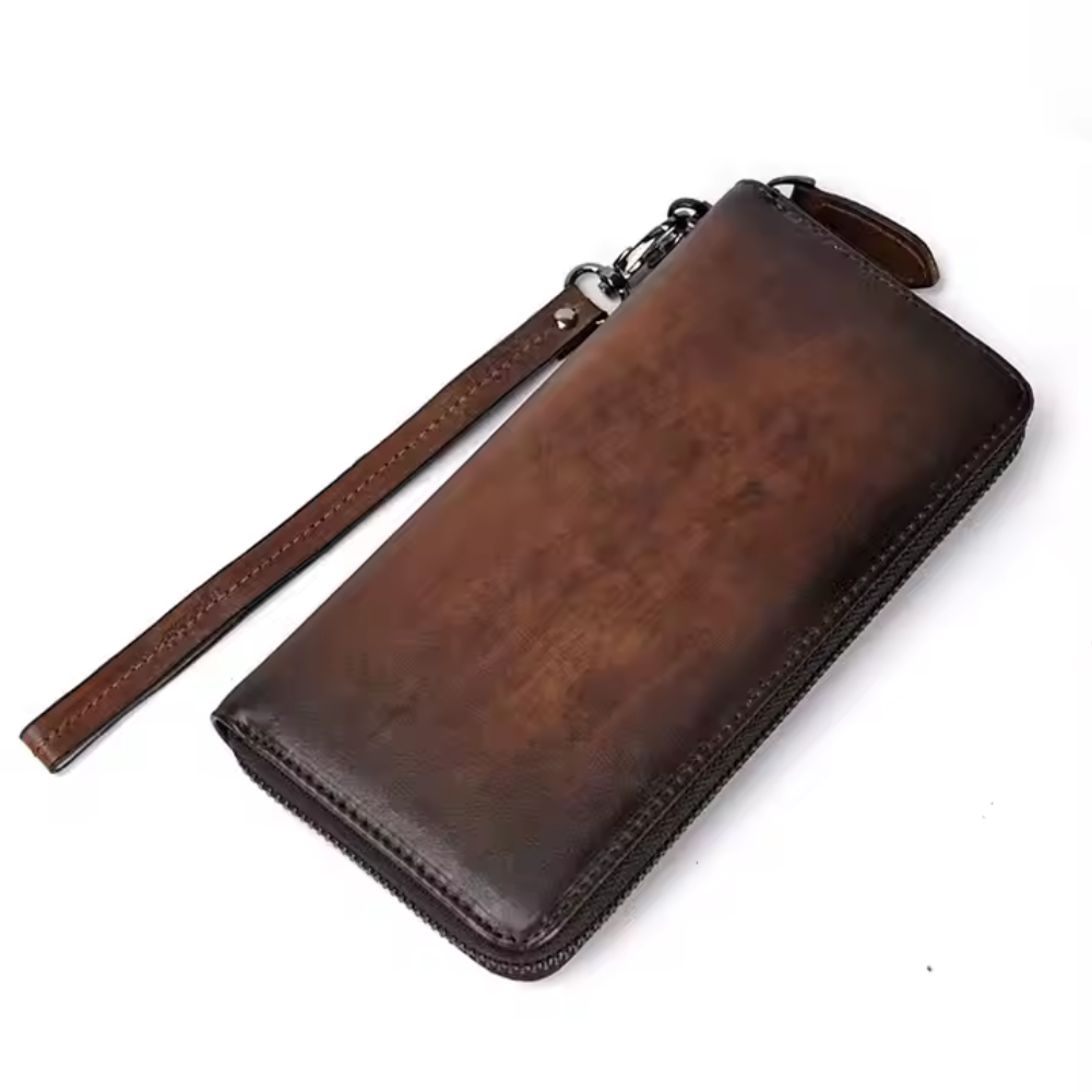 Holden RFID Zip Clutch Wallet shown in full-grain leather